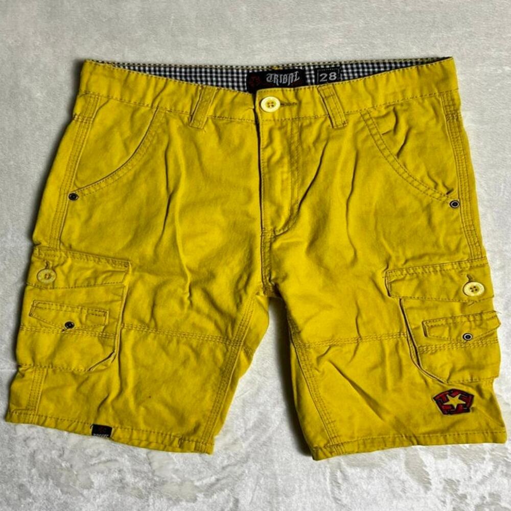 Tribal Gear Cargo Shorts Men's 28 Streetwear Long Bold Yellow SoCal Grungy Skate